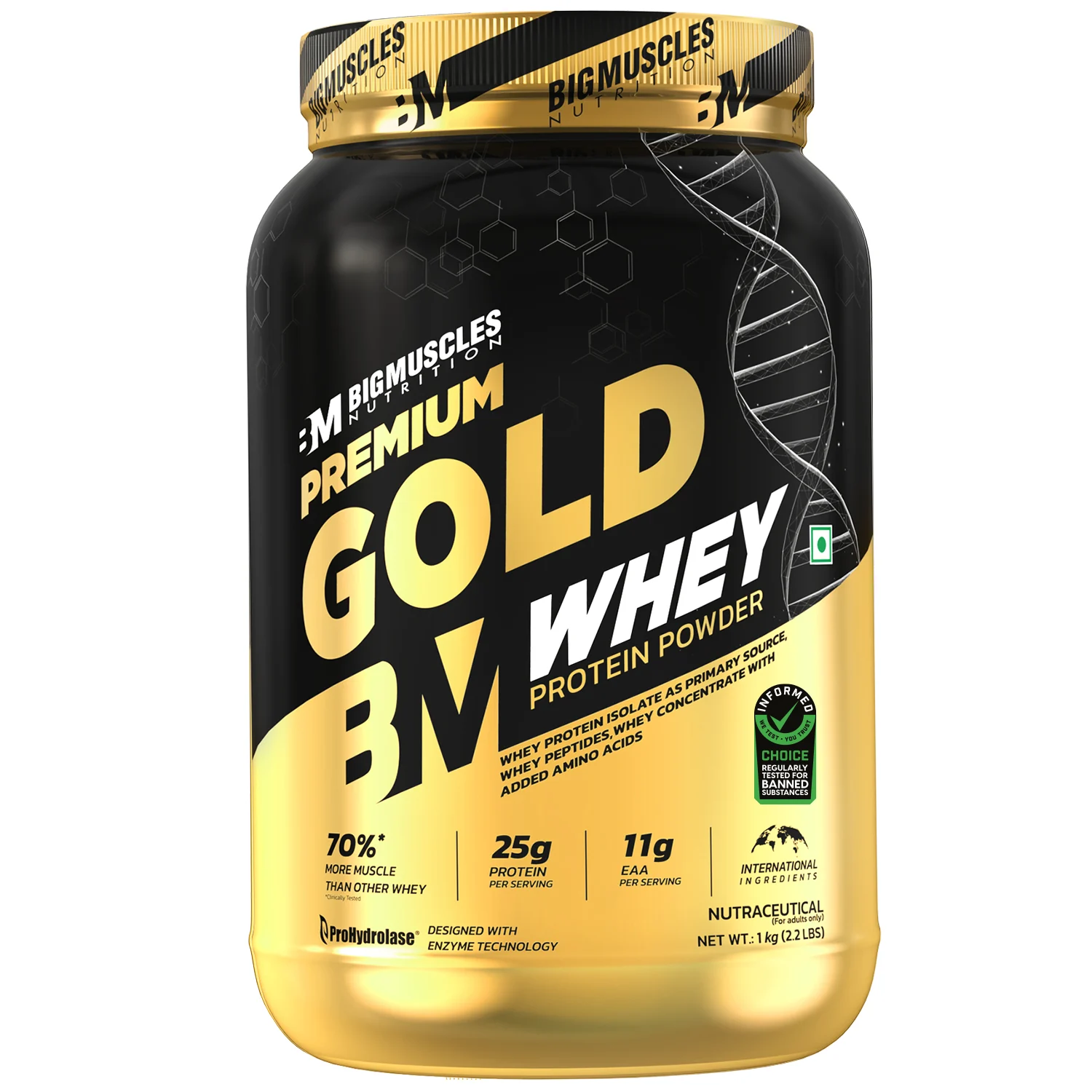 1 Bigmuscles Nutrition Premium Gold Whey - 1 kg (2.2 lb) - Image 1