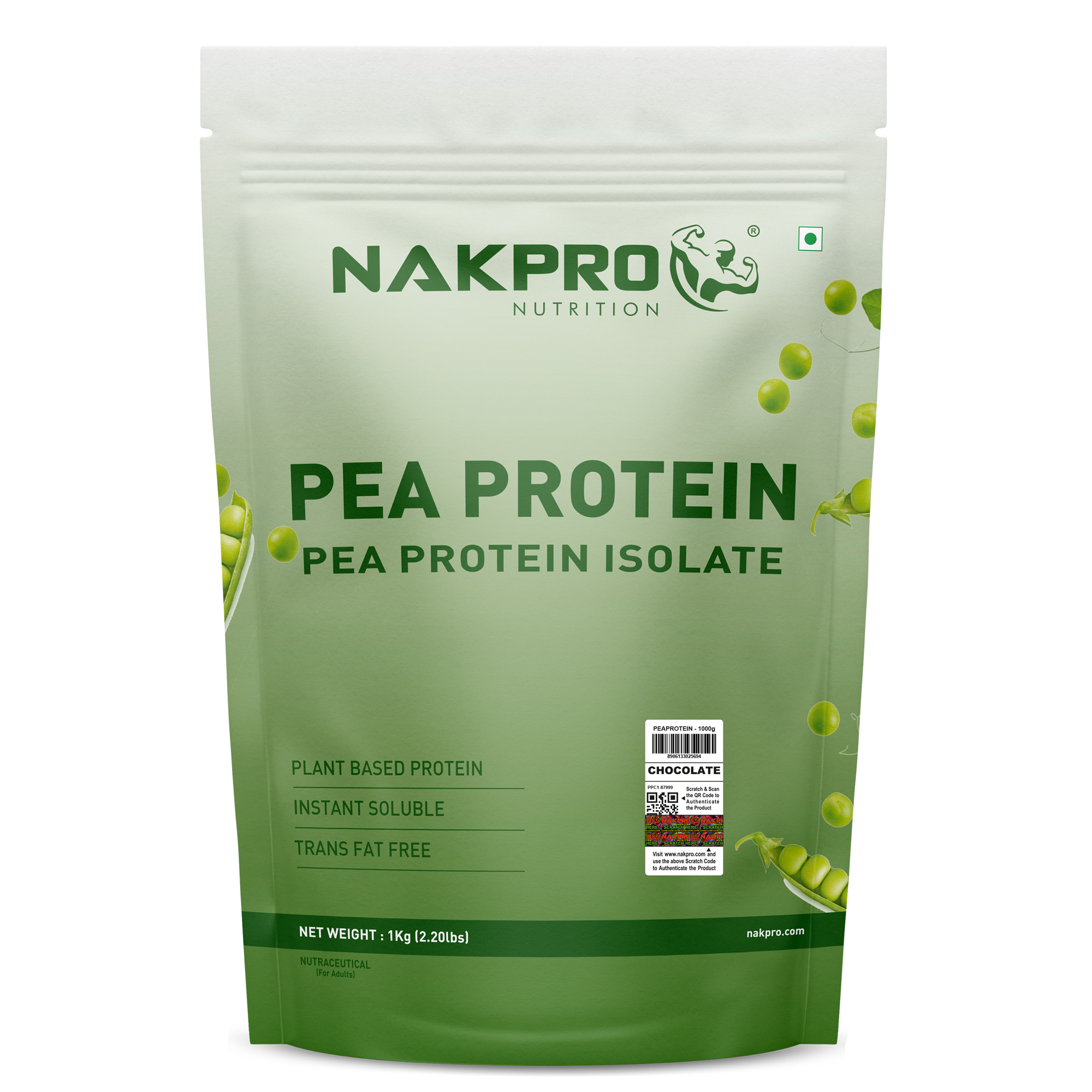 1 Nakpro Nutrition Pea Protein Isolate - 1 kg (2.2 lb), Chocolate - Image 1